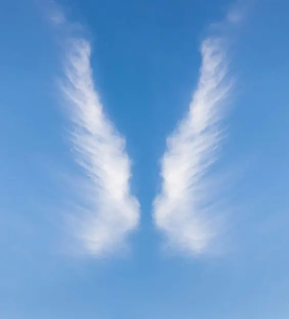Ailes d'ange en nuage dans le ciel bleu